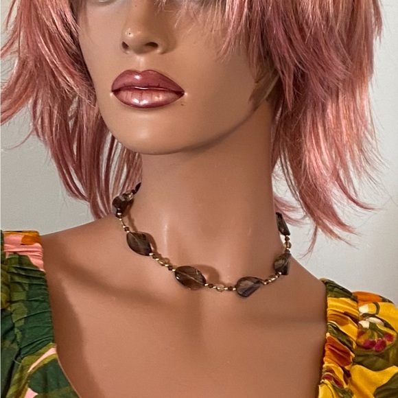 Handmade Smokey quartz chrysolite Swarovski crystal gold choker necklace